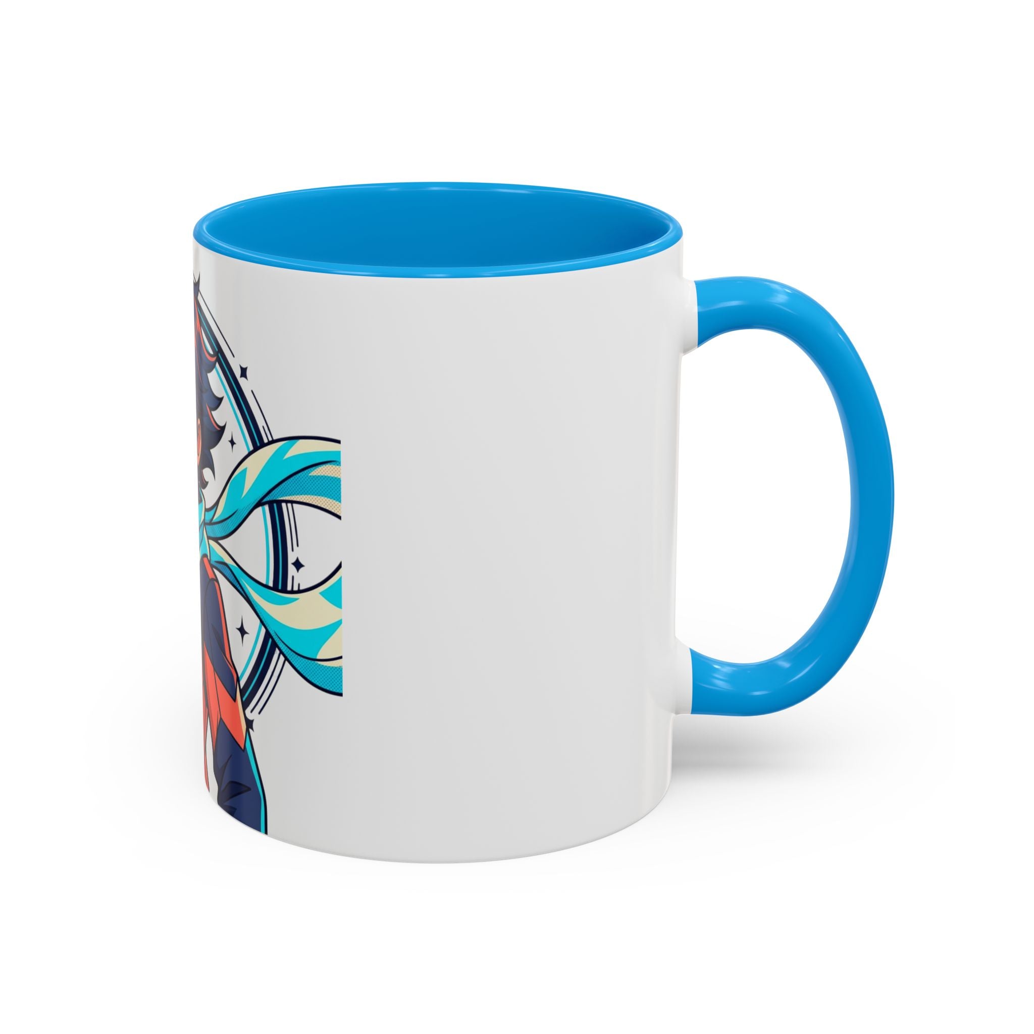 Anime Boy Character Mug — Colorful 11oz/15oz Coffee Cup with Scarfed Hero Design