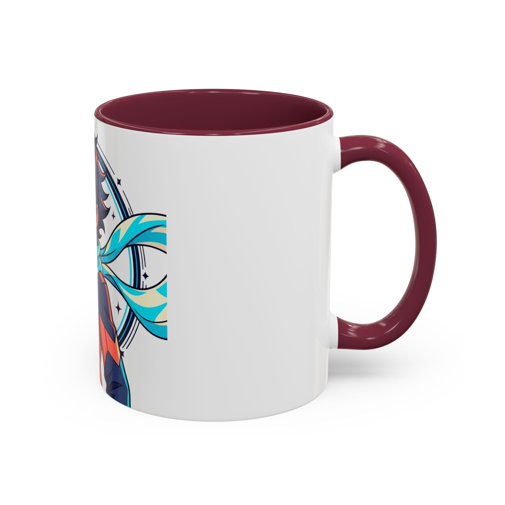 Anime Boy Character Mug — Colorful 11oz/15oz Coffee Cup with Scarfed Hero Design