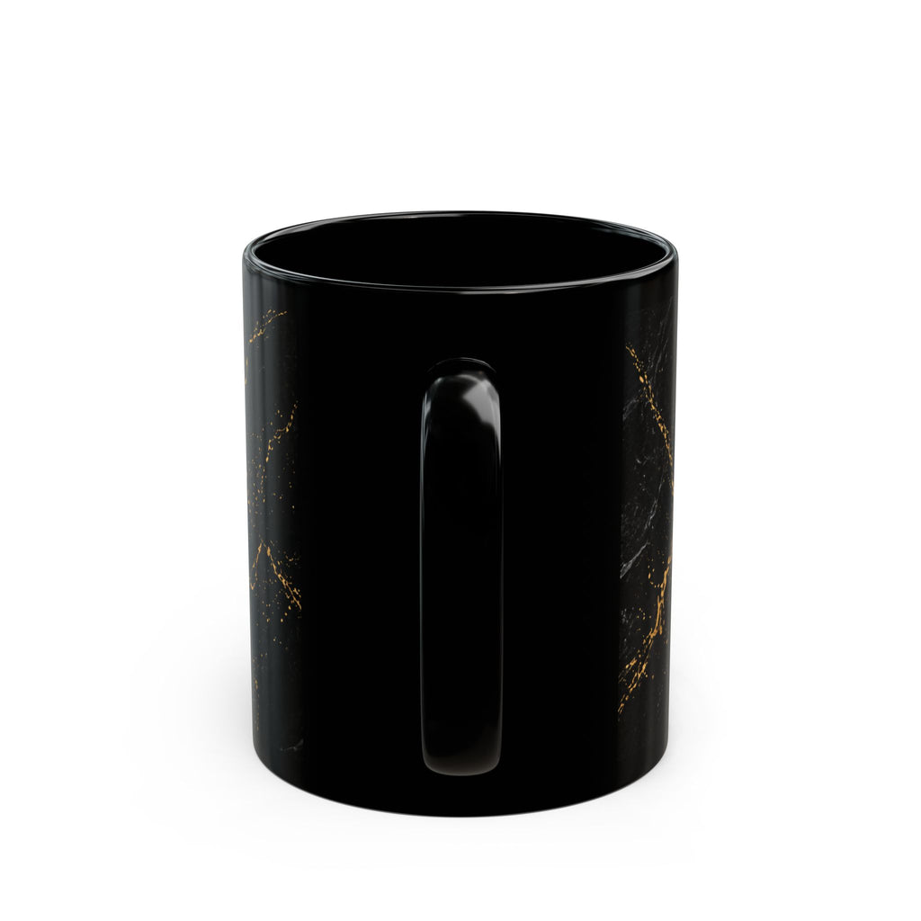 Personalized Black Marble Mug — Custom Name Gold Script (11oz)