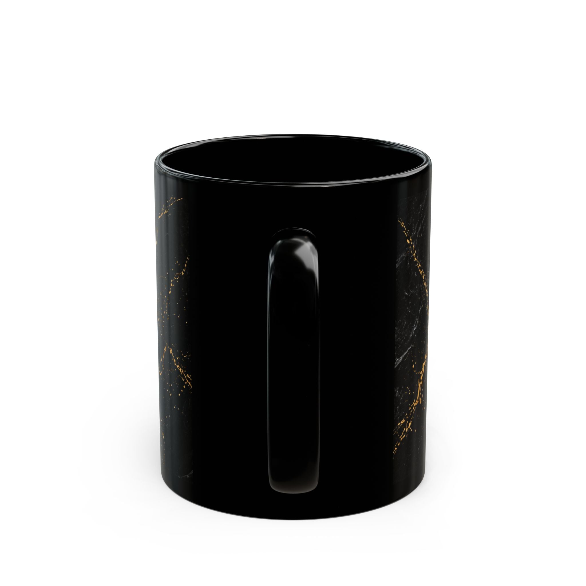 Personalized Black Marble Mug — Custom Name Gold Script (11oz)