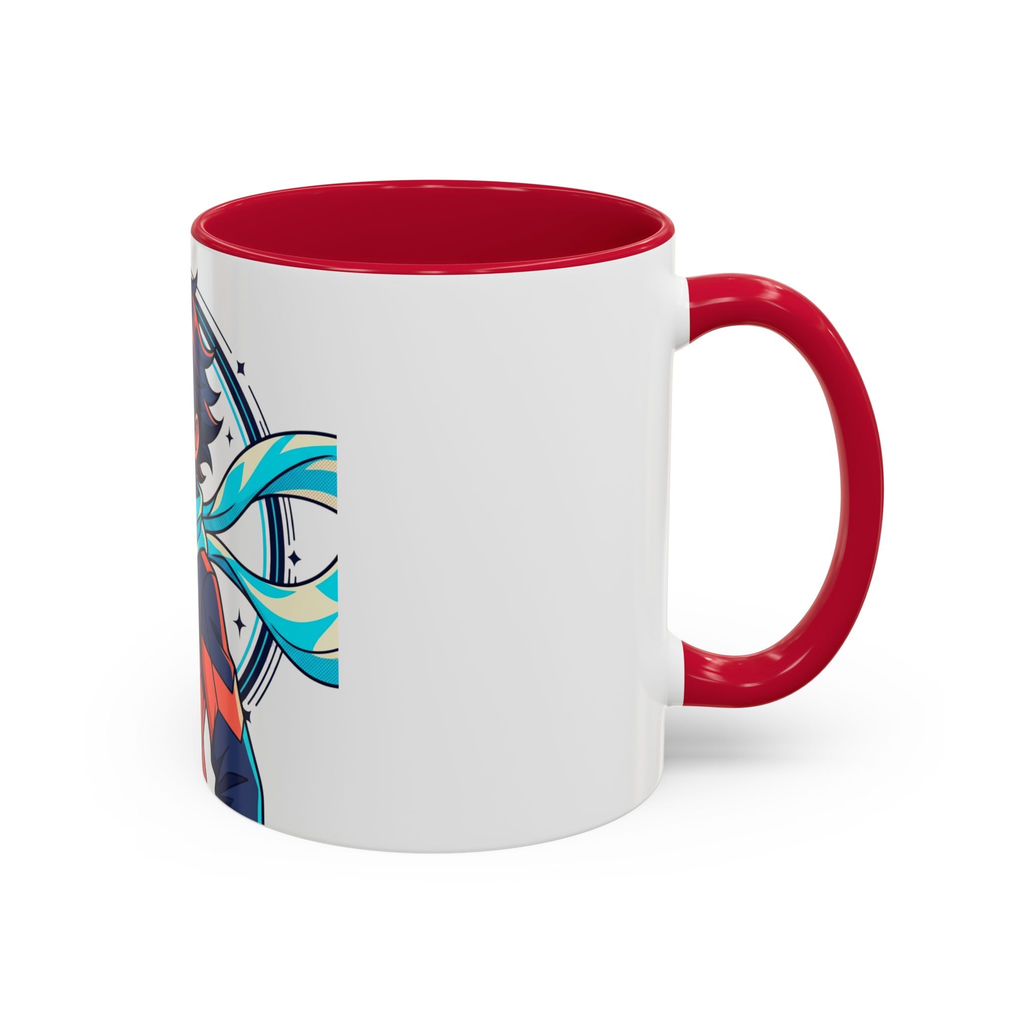 Anime Boy Character Mug — Colorful 11oz/15oz Coffee Cup with Scarfed Hero Design