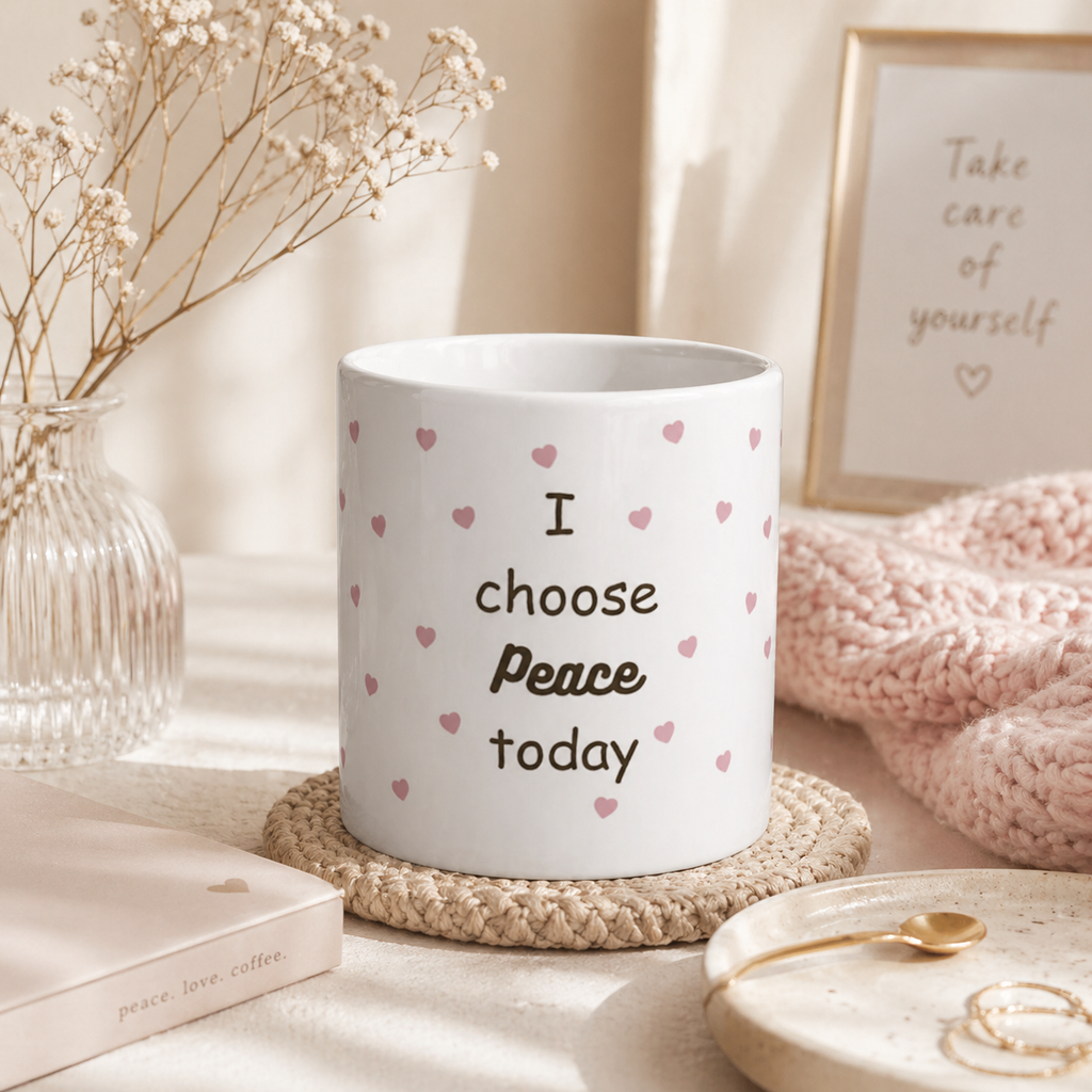 I Choose Peace Today Jumbo Mug — 20oz Inspirational Coffee Cup with Heart Pattern