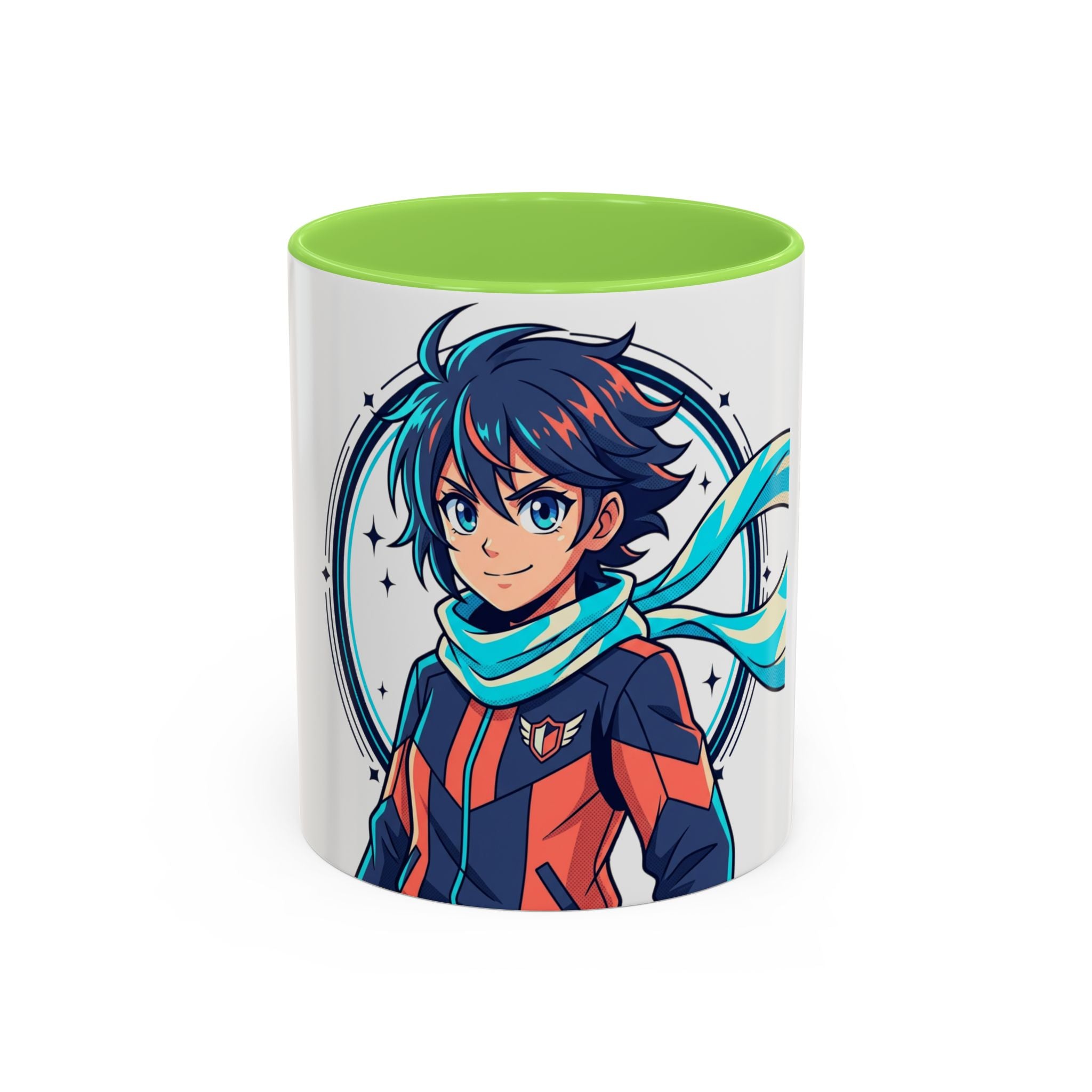 Anime Boy Character Mug — Colorful 11oz/15oz Coffee Cup with Scarfed Hero Design