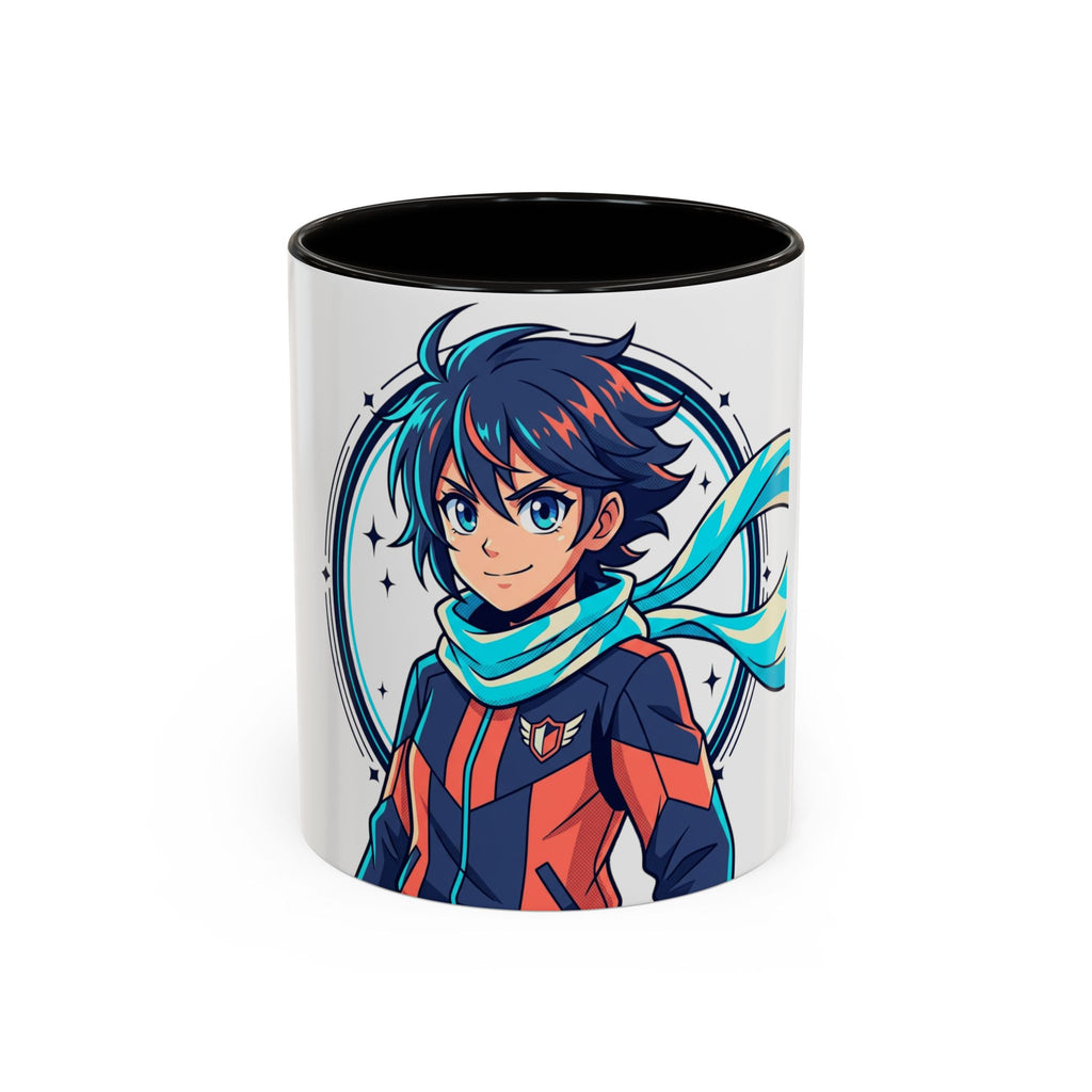 Anime Boy Character Mug — Colorful 11oz/15oz Coffee Cup with Scarfed Hero Design
