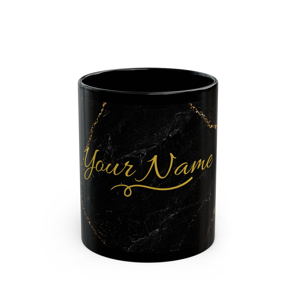Personalized Black Marble Mug — Custom Name Gold Script (11oz)